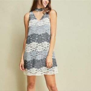 Entro Blue and White Lace Mini Dress